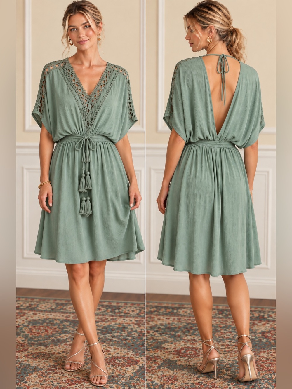 NWT - Davi & Dani Rayon Lace Embellished Dress in Sage